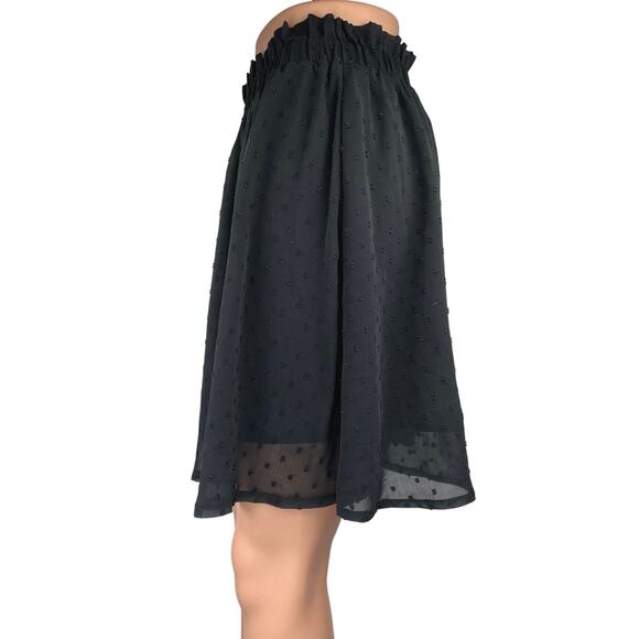 H&M Divided Black Polka Swiss Dot Pleated Chiffon Pull-On Mini A-Line Skirt Sz 6 - Picture 2 of 5